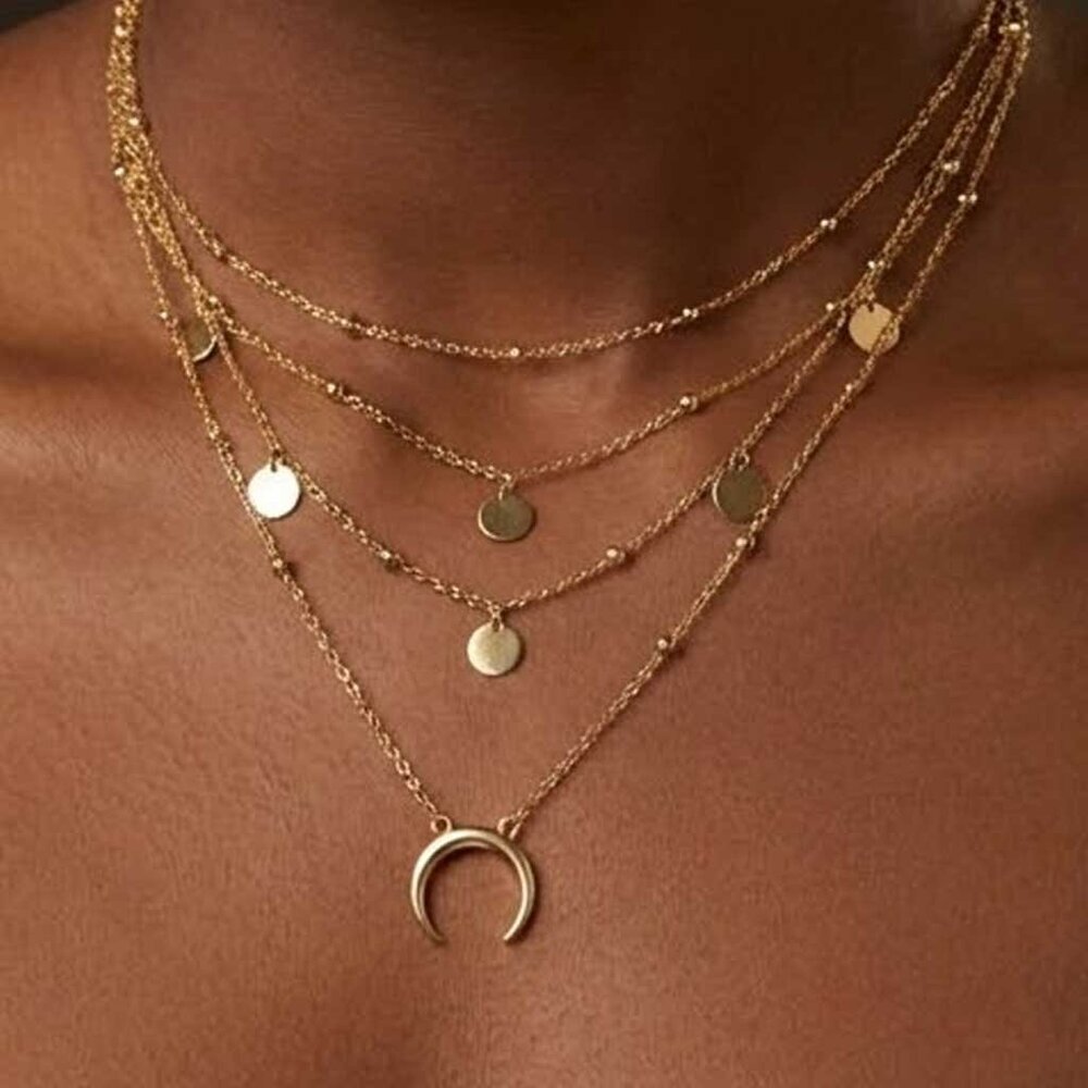 Layered Gold Disc and Crescent Necklace - Women - Picture 2 of 6
